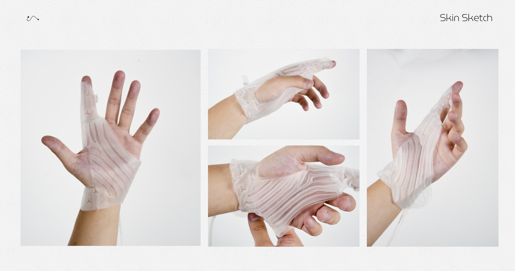 Skin Sketch inflatable hand brace prototype from four angles
